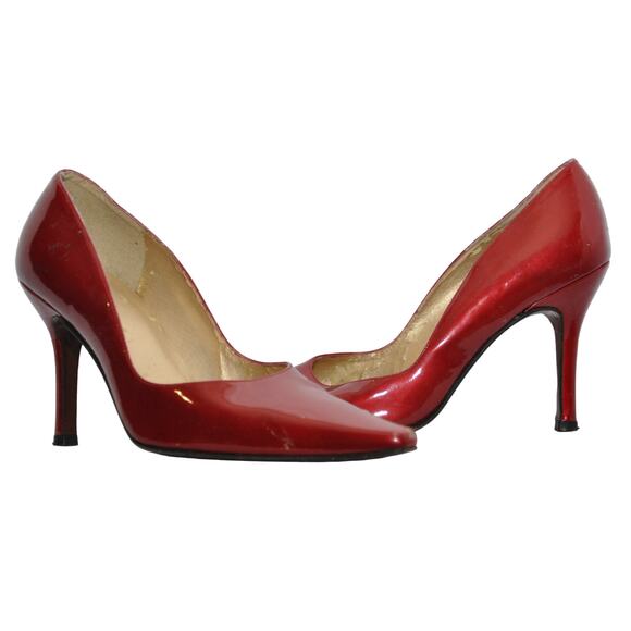 Stuart Weitzman Patent Leather Pointy Toe Pump Heel Cherry Red 7 M Pre-Owned - Picture 2 of 14